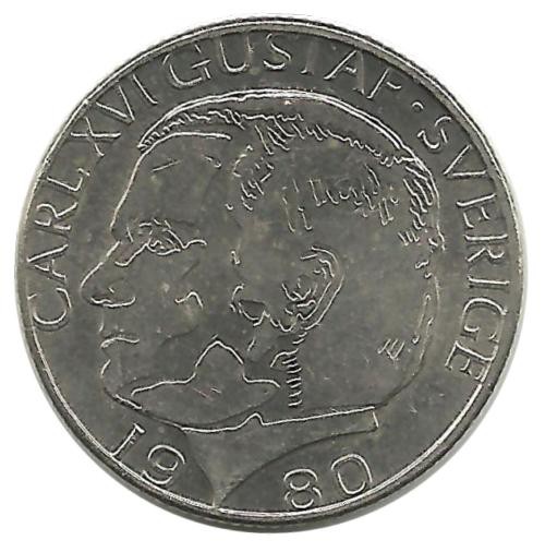 Монета 1 крона. 1980 год, Швеция.