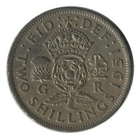 Монета 2 шиллинга. 1951 год, Великобритания.