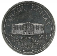 Монета 1 доллар. 1973 год, 100 лет со дня присоединения острова Принца Эдуарда. Канада. UNC.