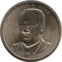 Джеральд Форд (1974–1977), 38-й президент США. Монетный двор (P). 1 доллар, 2016 год, США. UNC.