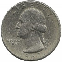 Вашингтон. Монета 25 центов. 1987 год, (Р). Филадельфия, США.