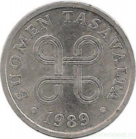 Монета 5 пенни.1989 год, Финляндия.