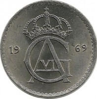 Монета 25 эре. 1969 год, Швеция. (U).