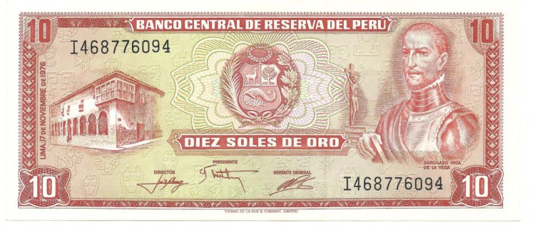 Перу. Банкнота  10 солей  1976 год.  UNC. 