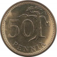 Монета 50  пенни. 1983 год, Финляндия. Отметка монетного двора N - Tapio Nevalainen. (из ролла) UNC. 