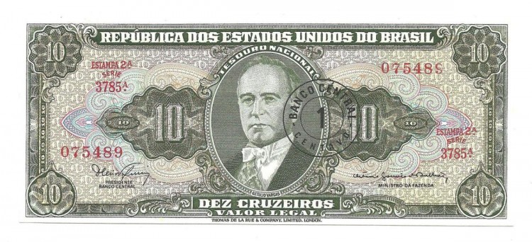 Бразилия. Банкнота 10 крузейро 1967 год. UNC. 