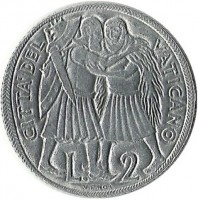 Монета 2 лиры 1975г. Ватикан (UNC)