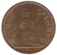 Монета  1 пенни 1967 г. Великобритания.