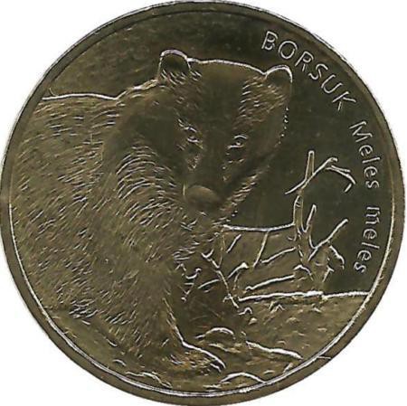 Барсук.  Монета 2 злотых  2011 год, Польша.
