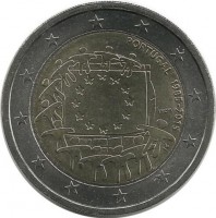 30 лет Флагу Европы. Монета 2 евро. 2015 год, Португалия. UNC.