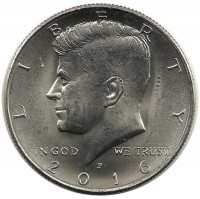 Монета 1/2 доллара. 2016 год (P)- Монетный двор Филадельфия. США. UNC.   