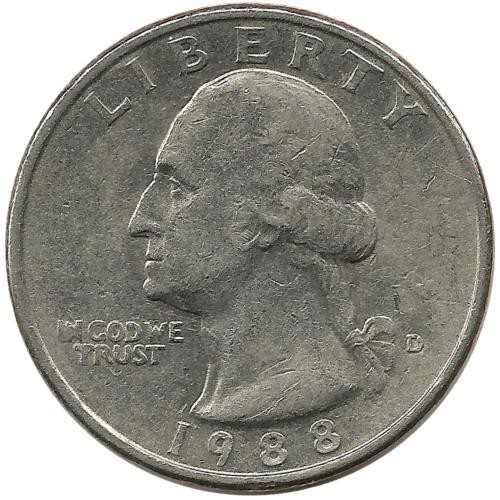 Вашингтон. Монета 25 центов. 1988 год, (D). Денвер, США.