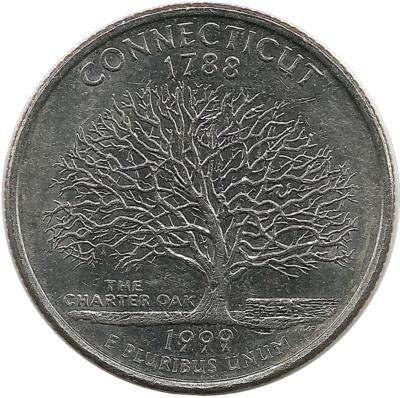 Коннектикут (Connecticut). Монета 25 центов (квотер), 1999г. D.  CША. 