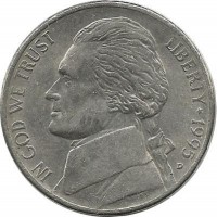 Джефферсон. Монтичелло. Монета 5 центов 1995г. (D.) ,CША. 