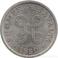 Монета 5 пенни.1990 год, Финляндия.