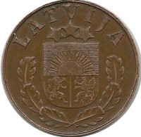 Монета 1 сантим. 1937 год, Латвия.