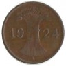 Монета 1 рентенпфенниг. 1924 (А) год, Веймарская республика.