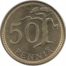 Монета 50 пенни. 1989 год, Финляндия. Отметка монетного двора M. (из ролла) UNC.  