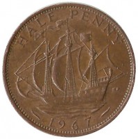 Монета  1/2 пенни 1967 год. Золотая лань. Великобритания.
