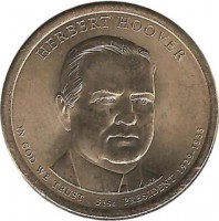Герберт Гувер (1929–1933), 31-президент США , 1 доллар , 2014г. Монетный двор (P).