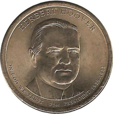 Герберт Гувер (1929–1933), 31-президент США , 1 доллар , 2014г. Монетный двор (P).