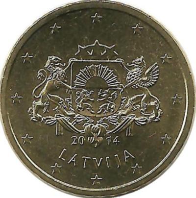 Монета 50 центов, 2014 год, Латвия. UNC.
