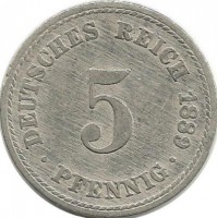 Монета 5 пфеннигов.  1889 год, (А) Германская империя.