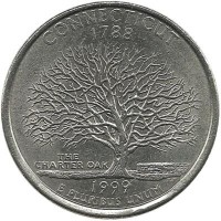 Коннектикут (Connecticut ). Монета 25 центов (квотер), 1999г. P.  CША. 