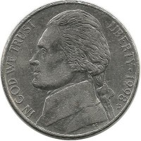Джефферсон. Монтичелло. Монета 5 центов 1998г. (D.) ,CША. 