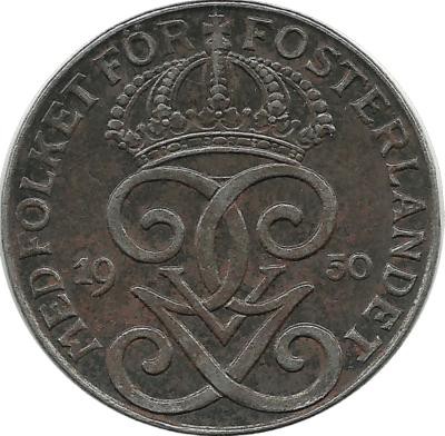 Монета 2 эре.1950 год, Швеция. (Железо).