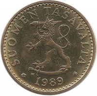 Монета 20  пенни. 1989 год, Финляндия. (из ролла) UNC.