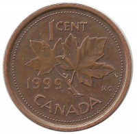 Монета 1 цент, 1999 год, Канада.