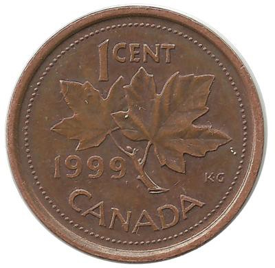 Монета 1 цент, 1999 год, Канада.