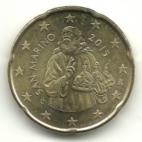 Монета 20 центов, 2015 год, Сан-Марино. UNC.