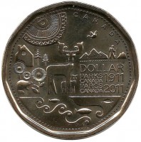 100 лет организации Парки Канады. Монета 1 доллар. 2011 год, Канада. UNC.