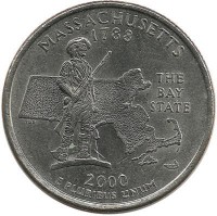 Массачусетс (Massachusetts). Монета 25 центов (квотер), 2000 г. D.  CША. 