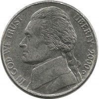 Джефферсон. Монтичелло. Монета 5 центов 2000г. (D.) ,CША. 