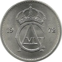 Монета 25 эре. 1972 год, Швеция. (U).