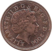 Монета 1 пенни 2006 год. Великобритания.