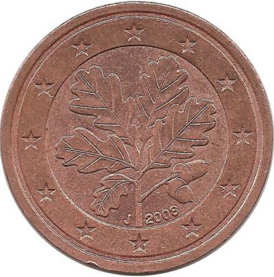 Монета 2 цента. 2008 год (J), Германия.  