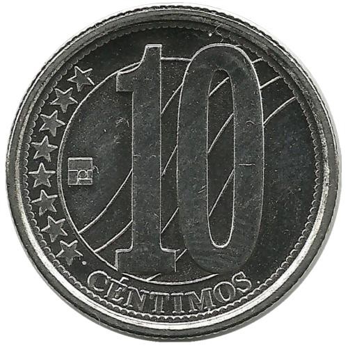 Монета 10 сентимо. 2007 год, Венесуэла. UNC.