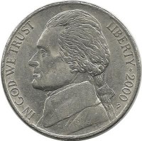 Джефферсон. Монтичелло. Монета 5 центов 2000г. (P.) ,CША. 
