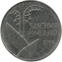 Монета 10 пенни.1991 год, Финляндия.