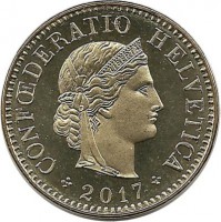 Монета 5 раппенов. 2017 год, Швейцария. UNC.