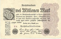 Рейхсбанкнота 2 миллиона марок 1923 год, Германия. 