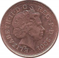 Монета 1 пенни 2001 год. Великобритания.