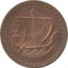 Монета 5 миллей. 1980 год, ( Греческая ладья)  Кипр.