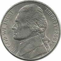 Джефферсон. Монтичелло. Монета 5 центов 2003г. (P.) ,CША. 