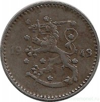 Монета 1 марка. 1943 год, Финляндия.