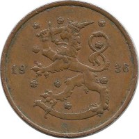 Монета 10 пенни.1936 год, Финляндия.